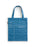 A blue canvas tote bag with white printed lines and text fields for borrowing and date due tracking, shown against a plain white background.