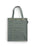 A slate gray fabric tote bag with gold horizontal lines resembling a ledger page, featuring gold text reading 'DATE DUE' and 'BORROWER'S NAME' on the top border, set against a plain white background.