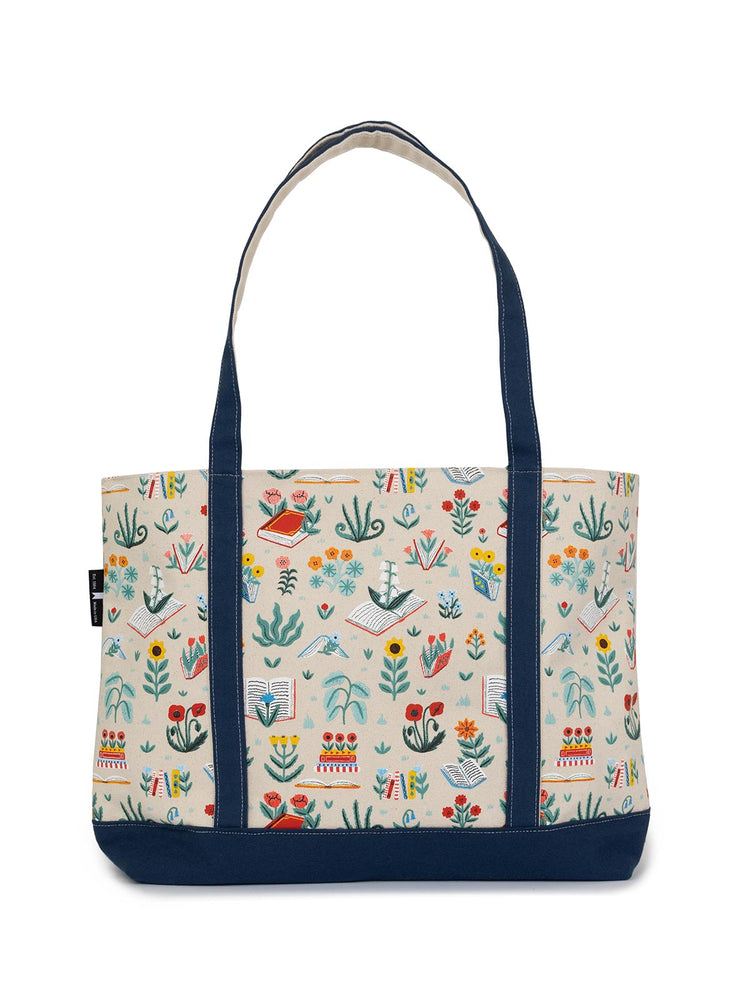 Books & Blooms zippered boat tote