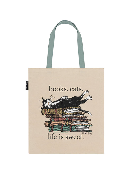 Books. Cats. Life is Sweet. tote bag