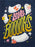 A graphic print on a navy blue background featuring cute white cartoon ghosts reading books, surrounded by stars and wavy yellow and pink text that reads 'I Love BOOKS'.