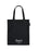 Black tote bag with 'Powerless' text on a white background