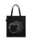 Black tote bag with white dragon design on a white background