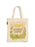A cream-colored canvas tote bag with long handles, featuring a colorful retro-style graphic for the '50th Annual Hunger Games 2nd Quarter Quell' with a sun, flowers, and leaves, shown on a plain white background.
