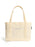 A cream-colored canvas tote bag with blue lined notebook-style writing guides and two shoulder straps, shown on a plain white background.