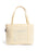 A cream-colored canvas tote bag with blue lined notebook-style writing guides and two shoulder straps, shown on a plain white background.