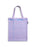 A lilac purple tote bag with blue horizontal lines, featuring the printed text 'DATE DUE' and 'BORROWER'S NAME' on the top, set against a plain white background.