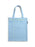 A light cloud blue canvas tote bag with yellow grid lines and text, featuring two shoulder straps, photographed against a plain white background.