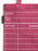 A close-up of a maroon red canvas tote bag with white printed lines and text fields for borrowing information: AUTHOR, TITLE, DATE DUE, and BORROWER. A small black fabric tag on the left reads OUT OF PRINT.