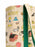 A close-up of a canvas tote bag with a beige background printed with whimsical cartoon illustrations and yellow text, featuring a prominent dark green fabric strap.