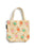 A cream canvas mini tote bag featuring an all-over print of gingerbread cookies reading books, with two top handles and a small black brand tag on the side.