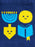 closeup of a printed graphic of Hanukkah symbols including a menorah, dreidel, latke, and book, all in bright yellow and blue with simple smiling faces.