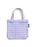 A lilac purple tote bag with blue printed lines and text fields for 'DATE DUE' and 'BORROWER'S NAME', shown on a clean white background.