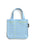 A light cloud blue canvas tote bag with yellow horizontal lines and yellow text reading 'DATE DUE' and 'BORROWER'S NAME', shown on a plain white background.