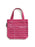 A maroon red canvas tote bag with white horizontal stripes and printed white text fields for author, title, date due, and borrower's name, shown on a plain white background.