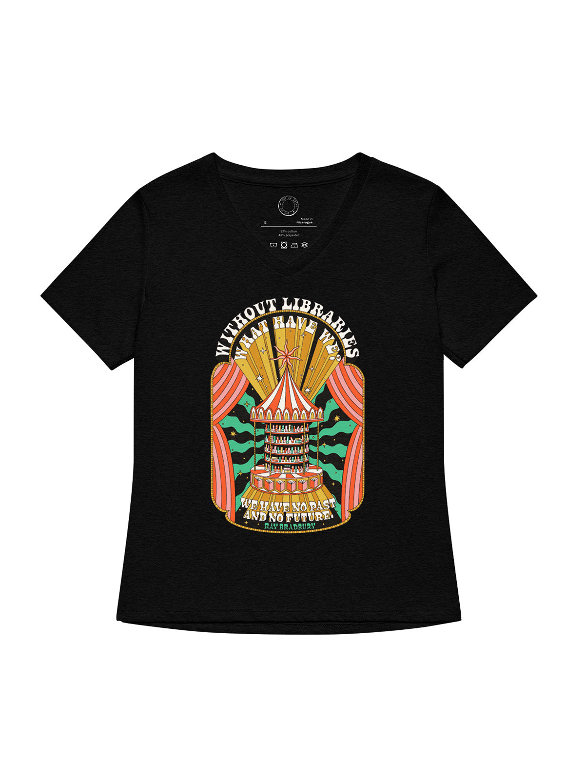 Ray Bradbury: Without Libraries women's v-neck t-shirt — Out of Print
