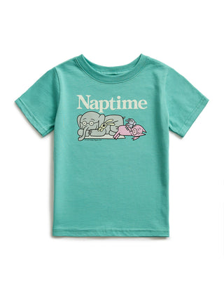 Teal t-shirt with 'Naptime' and cartoon elephant design on a white background