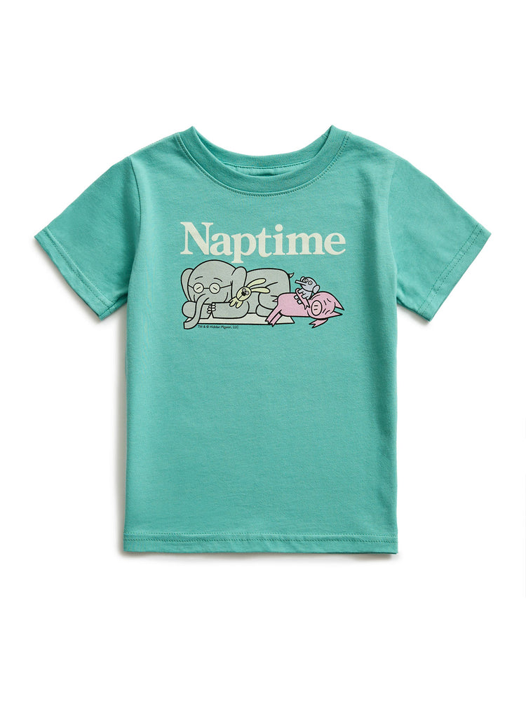 Teal t-shirt with 'Naptime' and cartoon elephant design on a white background