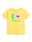 A yellow short-sleeve kids' t-shirt featuring a graphic of a green pickle and a pink heart with a face, above the word 'PICKLES' in green, shown on a plain white background.