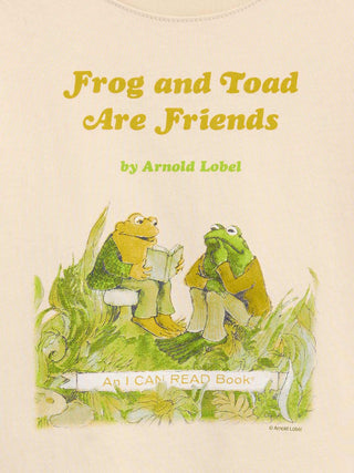 A children's book cover titled 'Frog and Toad Are Friends' by Arnold Lobel, featuring two illustrated frogs sitting together in grass on a cream background.