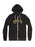 A black zip-up hoodie with white drawstrings and a white front zipper, featuring the words 'BOOK RIOT' printed in yellow across the chest, displayed on a clean white background.