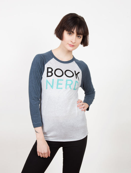 Book Nerd unisex 3/4-sleeve raglan - women model