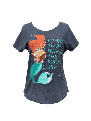 Disney Princess Ariel: I Want to be Where the Books Are Women’s Relaxed Fit T-Shirt (Vintage Navy)