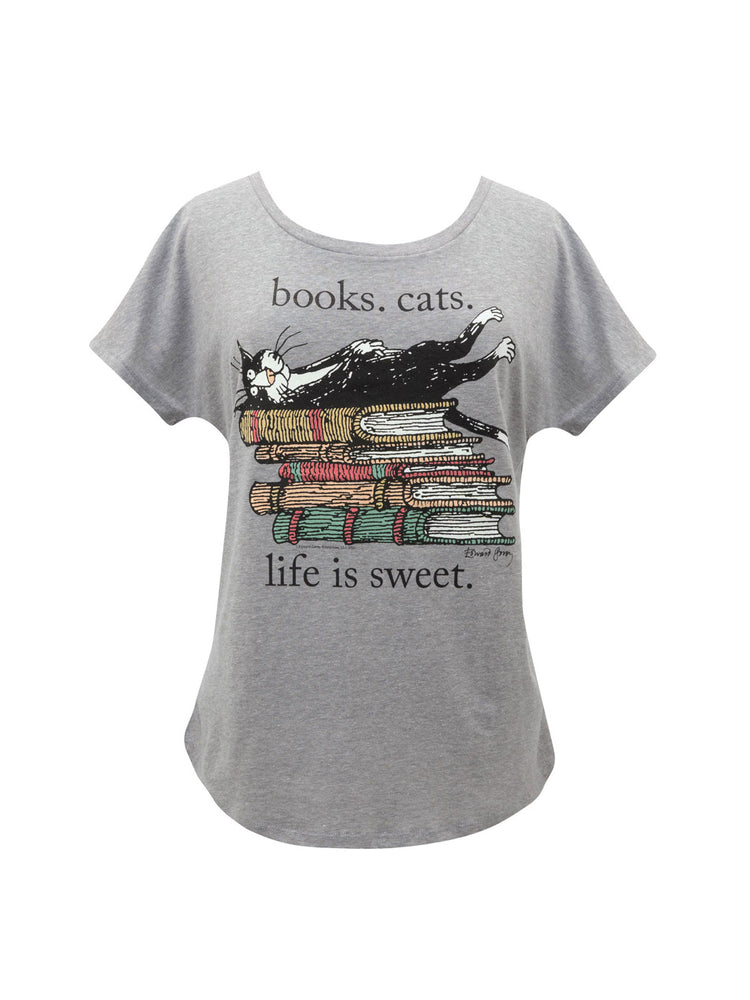 Books. Cats. Life is Sweet. Women’s Relaxed Fit T-Shirt