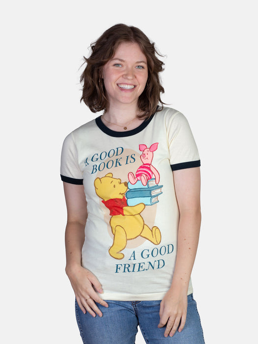 Disney Winnie the Pooh - A Good Book is a Good Friend Women's Ringer T-Shirt