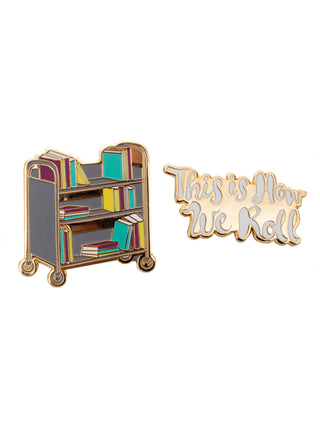 This is How We Roll Book Truck enamel pin set